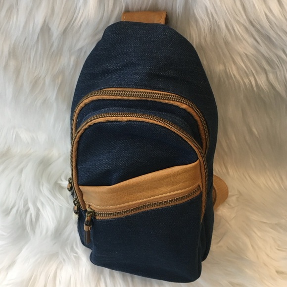 Denim & Vegan Leather Multi Pocket Side Bag - Picture 2 of 13
